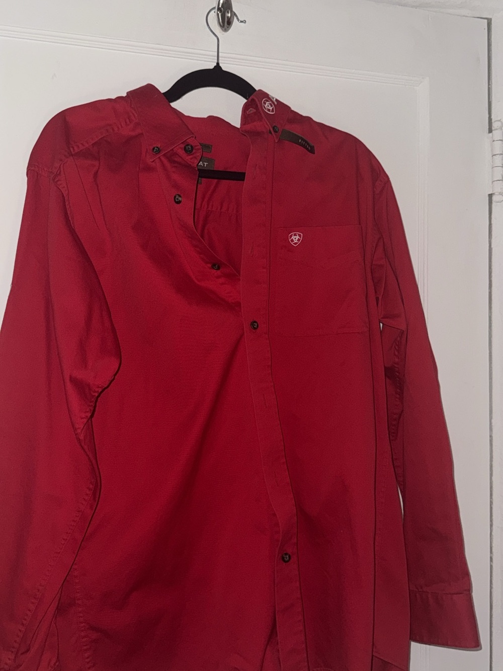 Ariat Men's Red Button-Down Long Sleeve Shirt with Logo Pocket